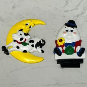 Vtg Burwood Products Nursery Rhyme Wall Plaques Decor Cow Moon Humpty Dumpty Set